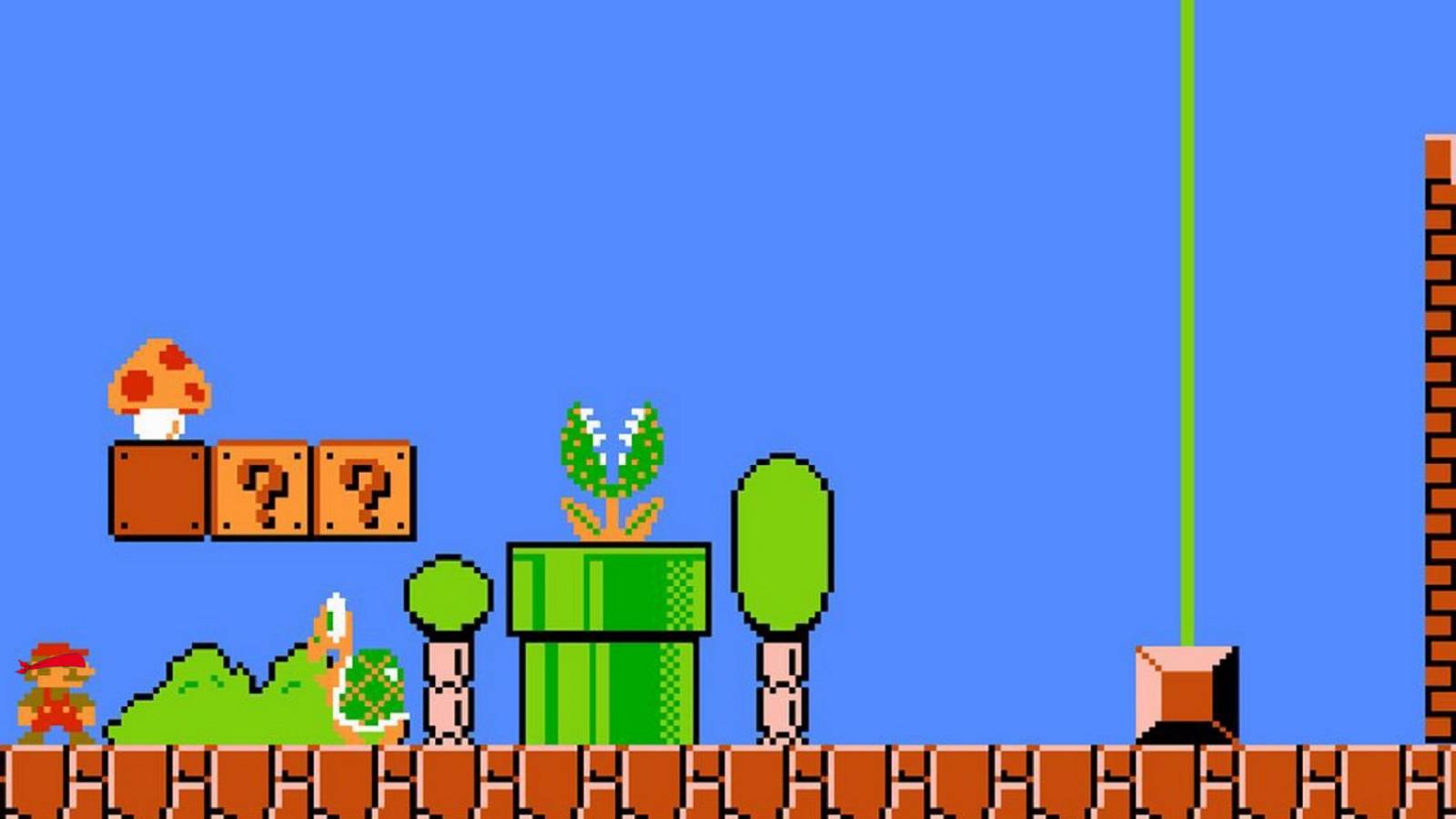 Image from Super Mario Bros showing the titular Mario wearing a small red blindfold.