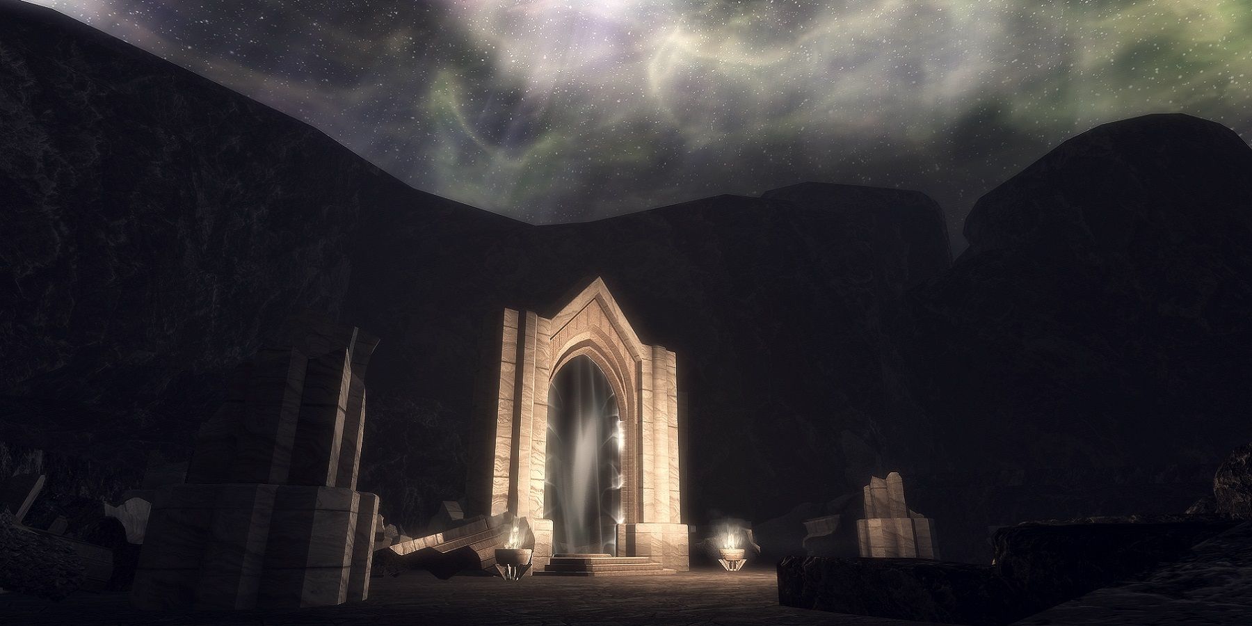 Image from the Battle Grounds mod for Skyrim showing the entrance to a portal.