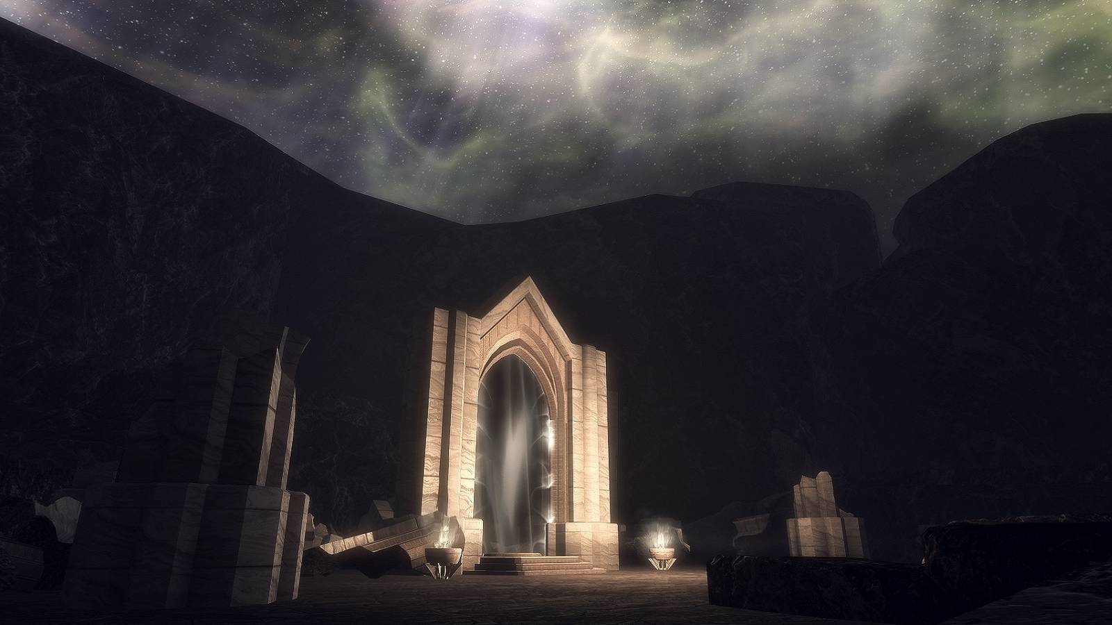 Image from the Battle Grounds mod for Skyrim showing the entrance to a portal.