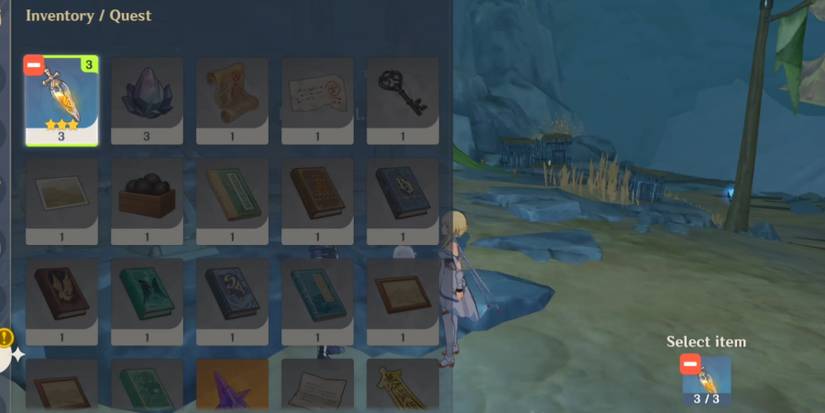 three unmoving essential oils in players inventory in genshin impact