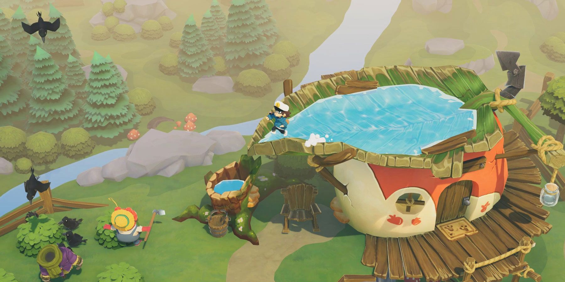 time-on-frog-island-video-game-ship-captain-on-top-of-leaf-house