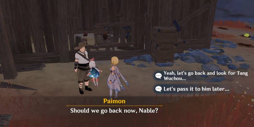 traveler and paimon speaking with old Chou in genshin impact