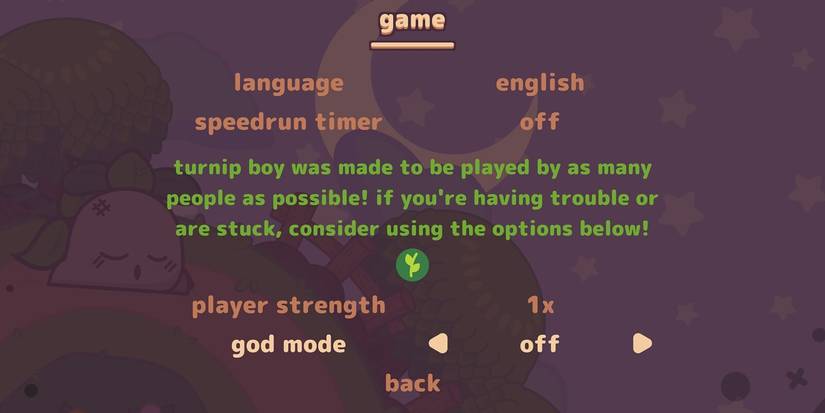 turnip boy options menu difficulty adjusters