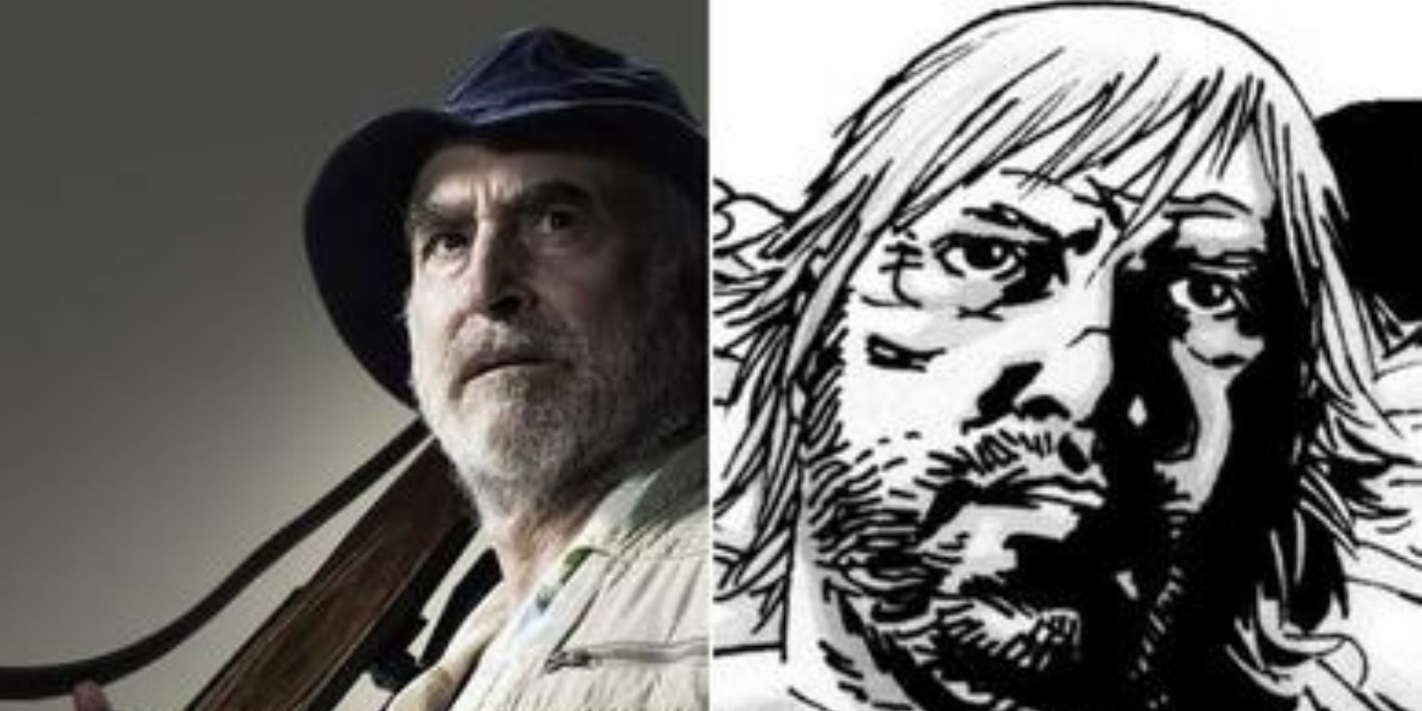 Split image of Dale Horvath's TV and comic book counterparts from The Walking Dead.