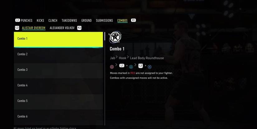 A Jab, Hook, Lead Body Roundhouse Muay Thai combination on UFC 4.