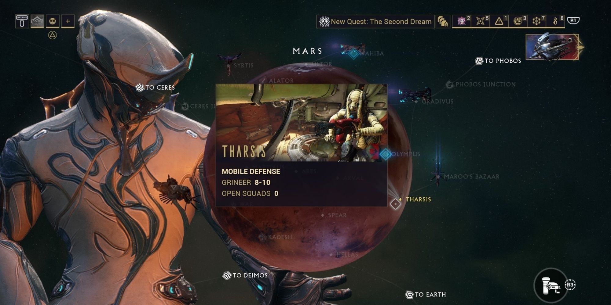 The Tharsis mission on Mars on Warframe.
