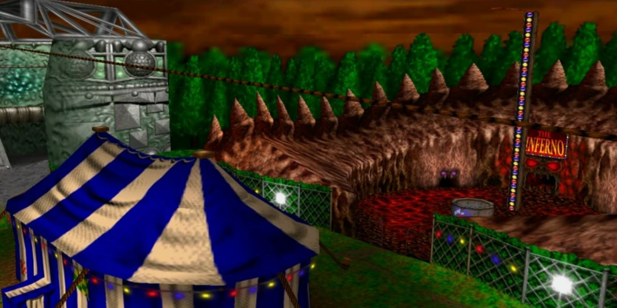 witchyworld location from banjo tooie featuring big top and inferno area in forest