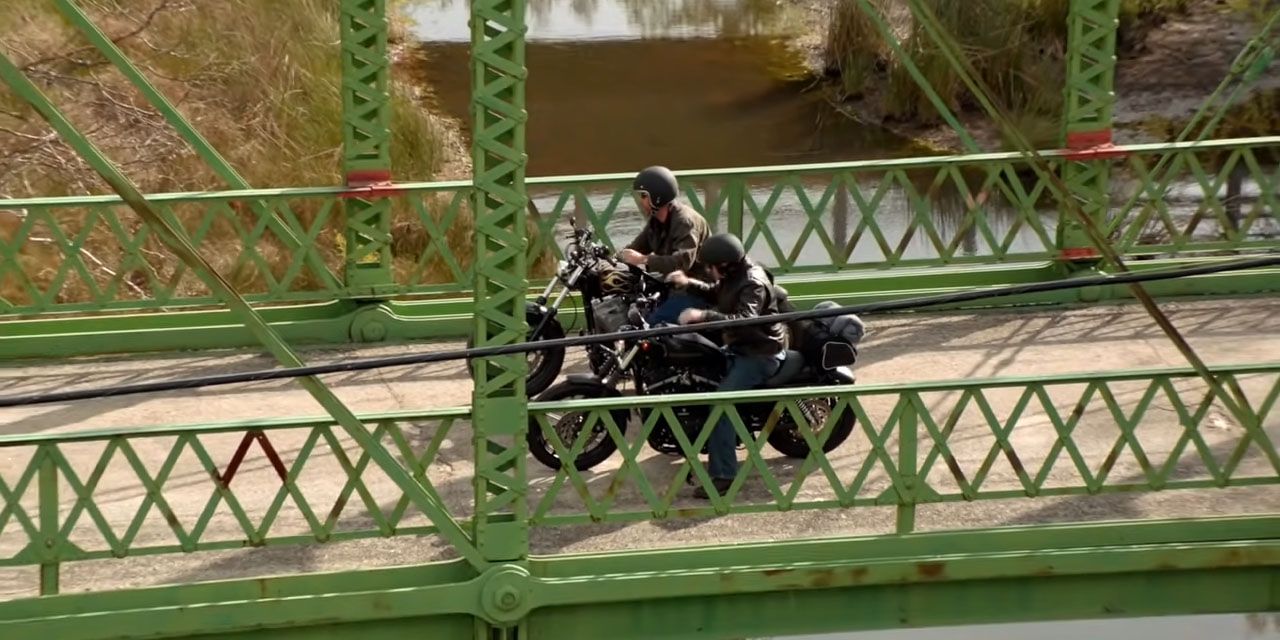 A scene from the final episode of House in which House and Wilson ride off together