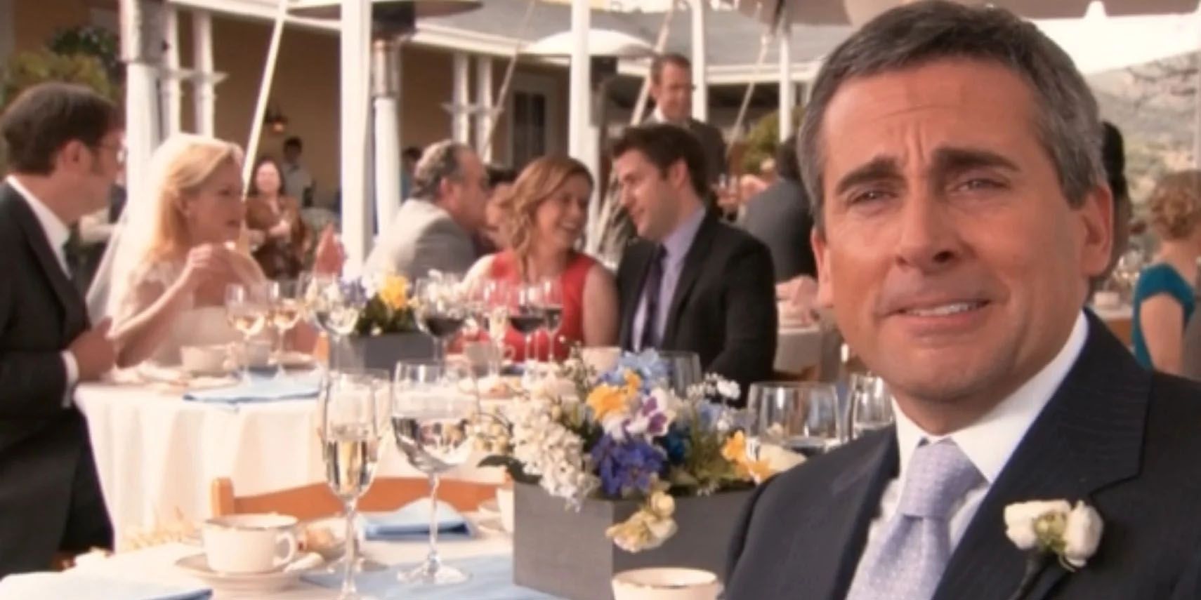 Michael Scott takes a selfie at Dwight's wedding the series final of The Office