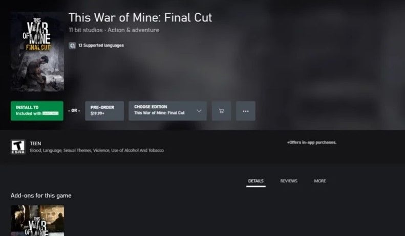 xbox game pass war mine final cut