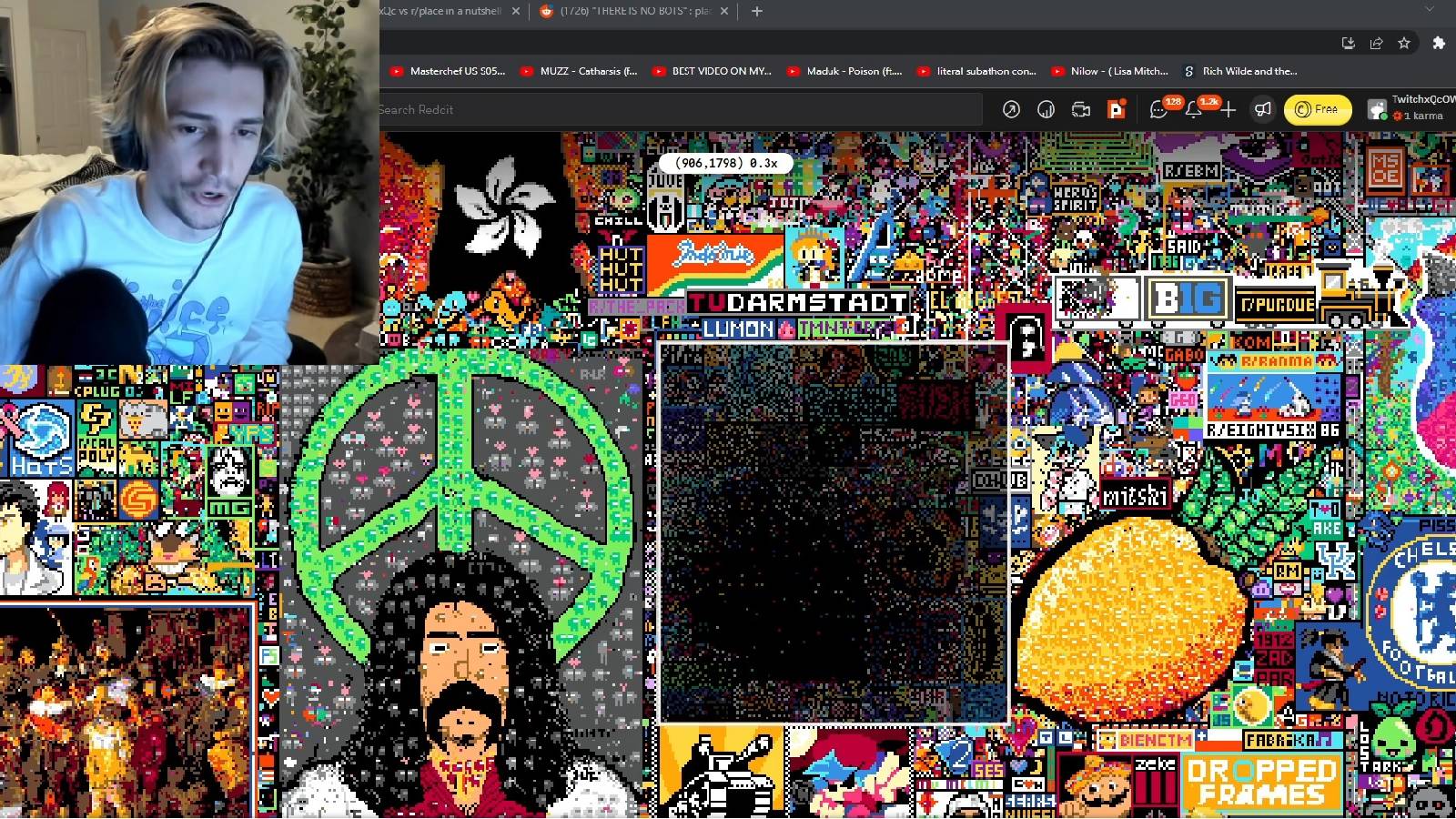 xqc streaming monitor colorful images subreddit place