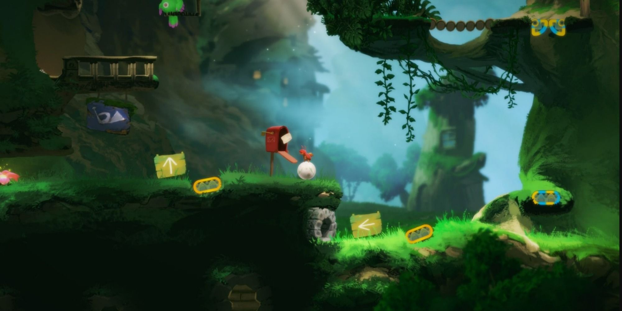 yoku delivering mail in forest area in yoku's island express