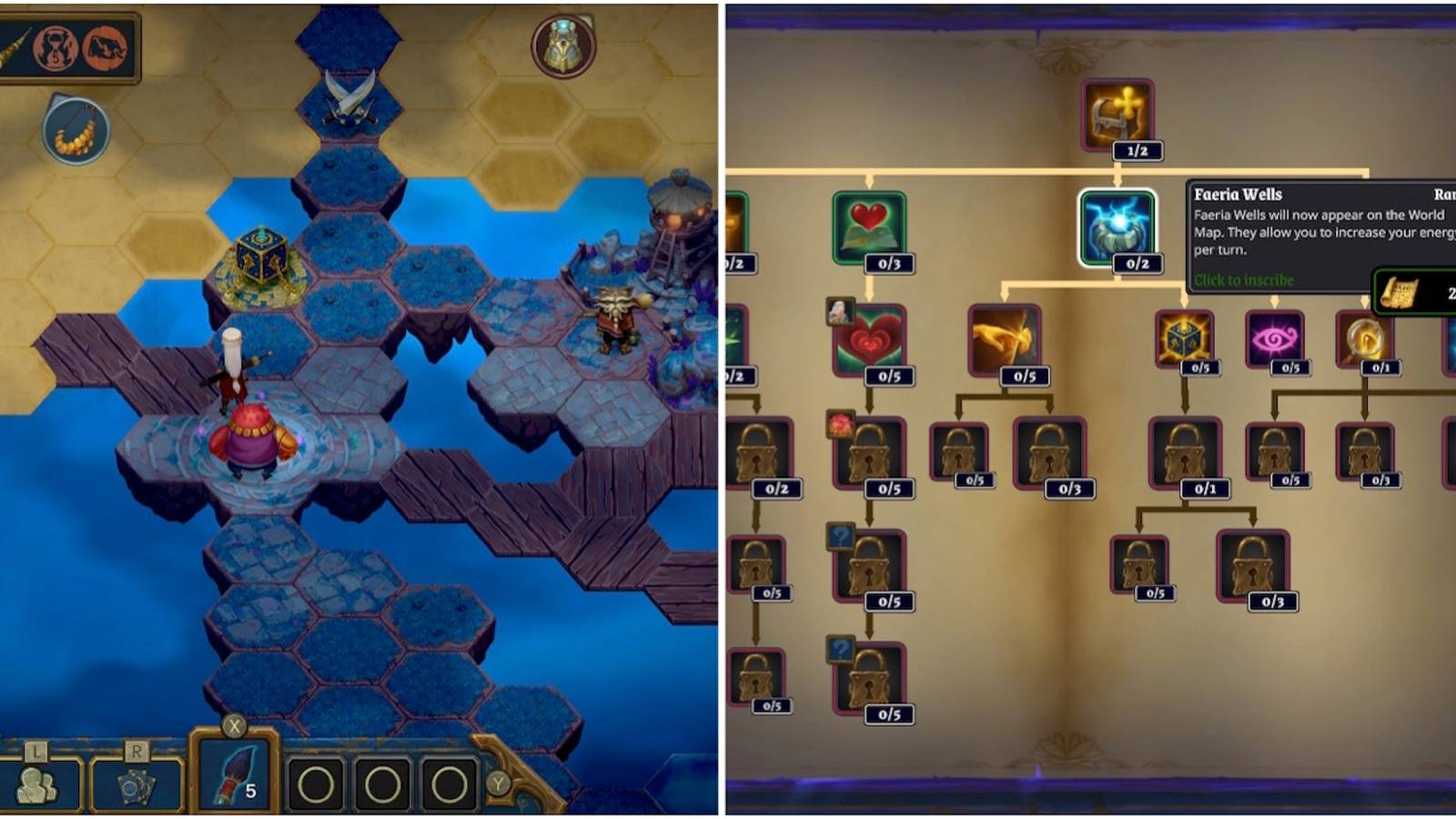 Exploring the world and the upgrade menu in Roguebook