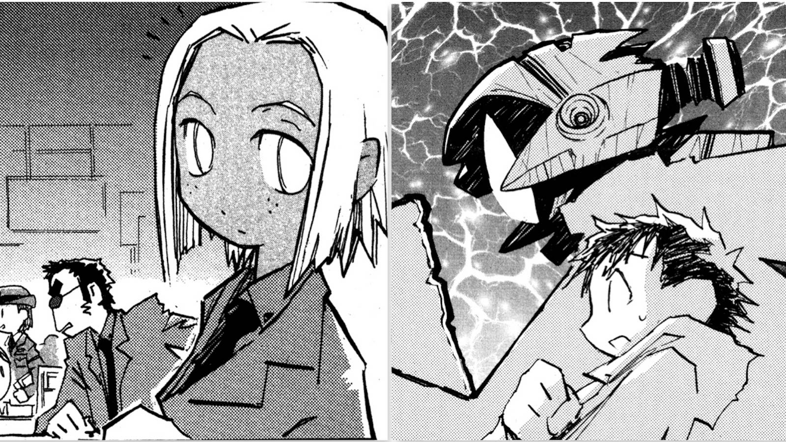 Panels in the FLCL Manga featuring various characters