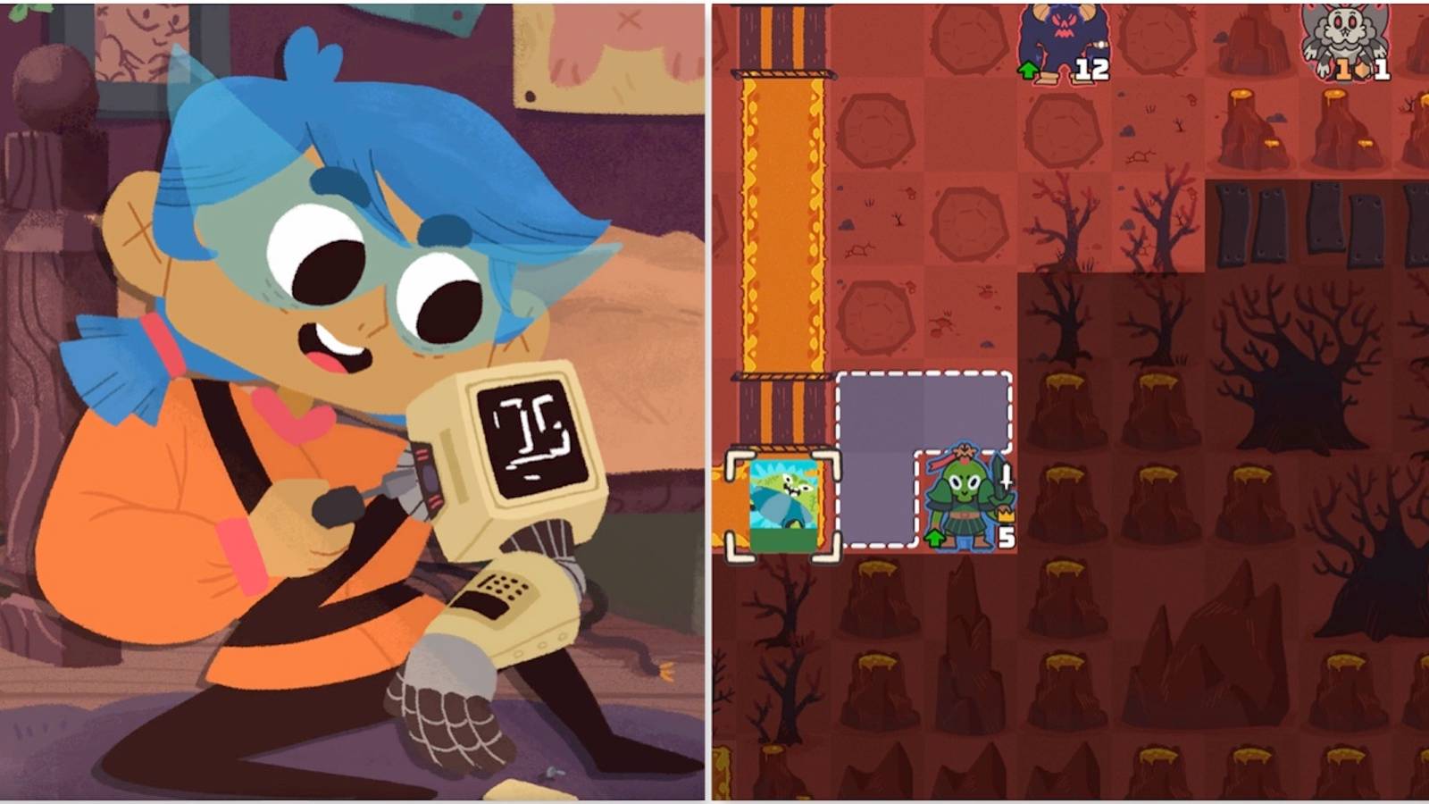 Phoebe, Carlton, and playing a map in Floppy Knights