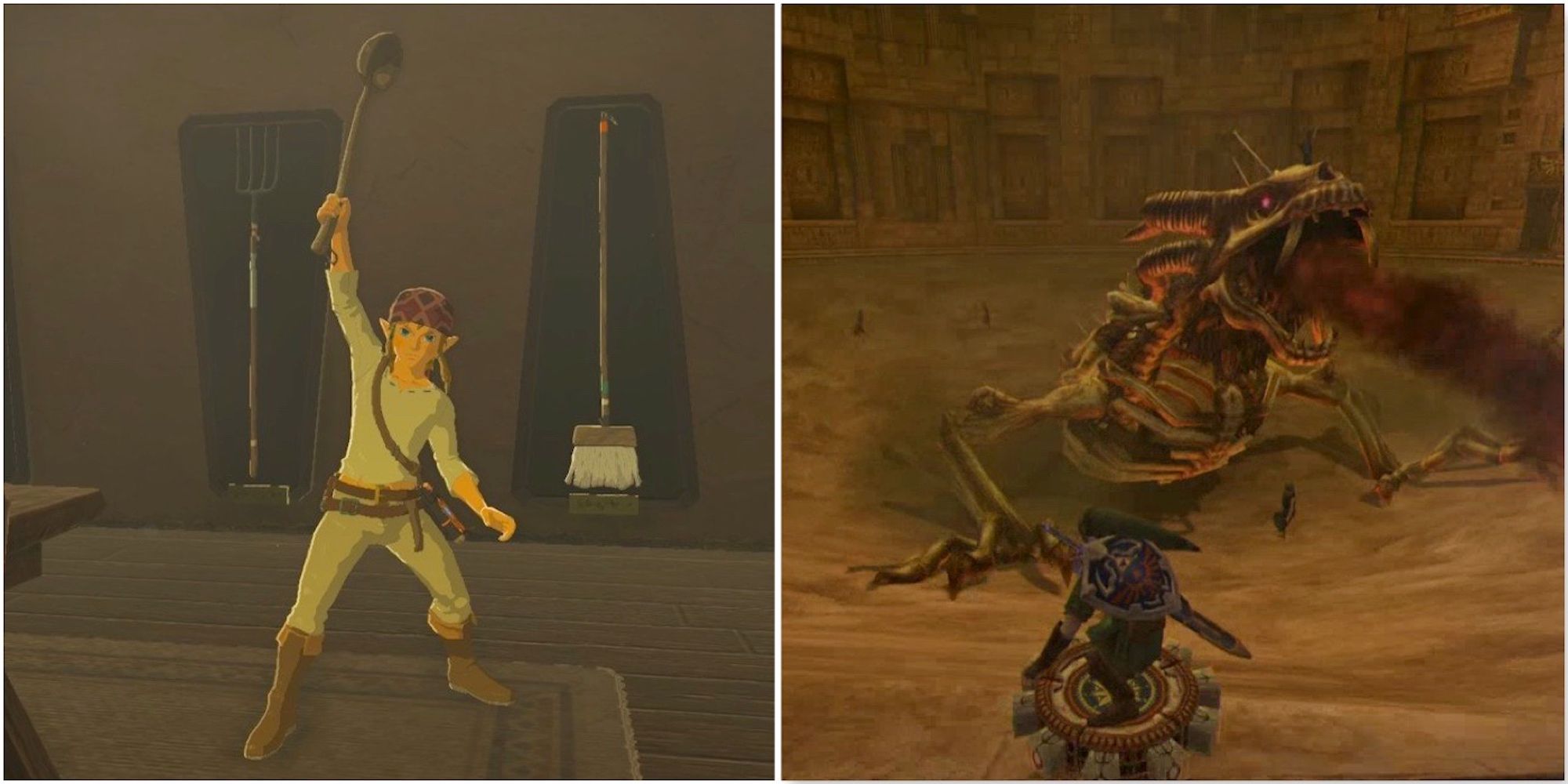 Your house in Breath of the Wild and fighting a boss in Twilight Princess