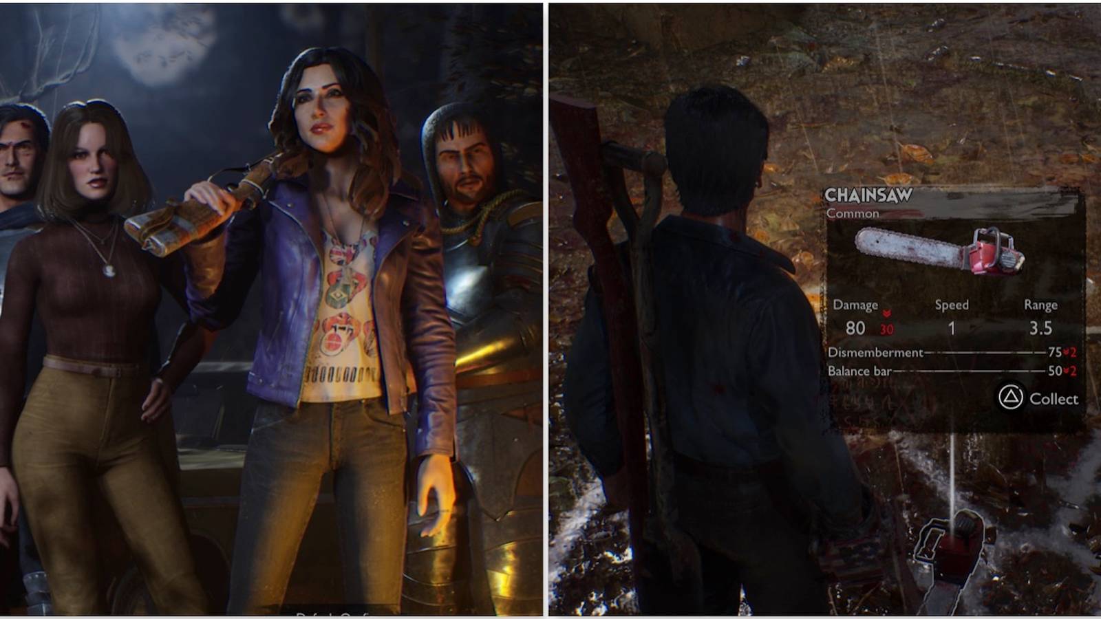 A group of survivors and Picking up loot in Evil Dead The Game