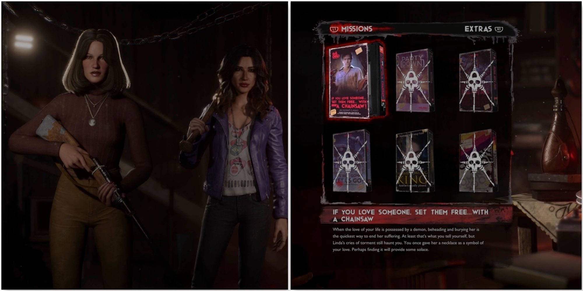 Cheryl and Kelly and the Mission menu in Evil Dead The Game