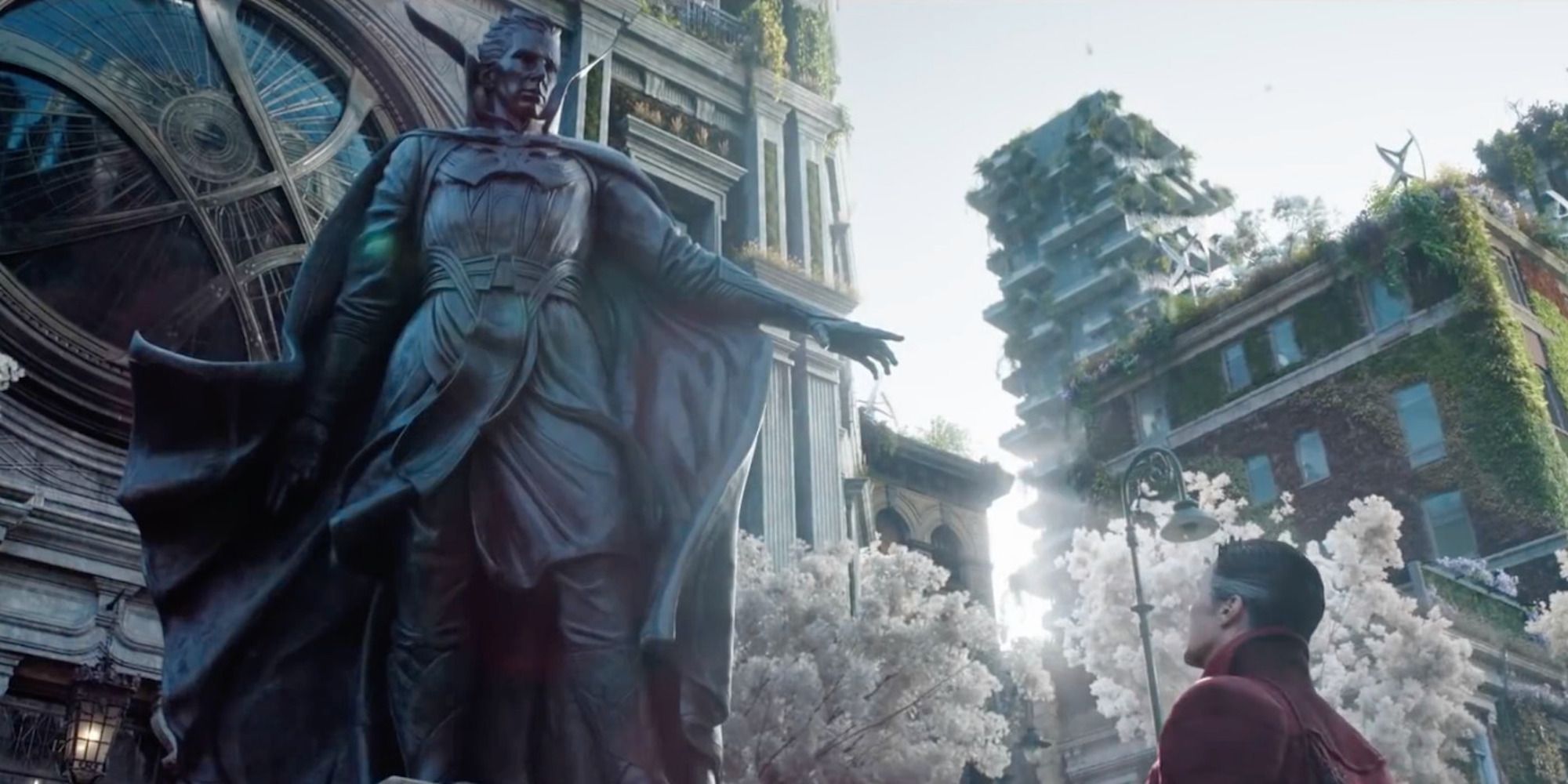 Doctor Strange looking at a statue of himself in Doctor Strange in the Multiverse of Madness