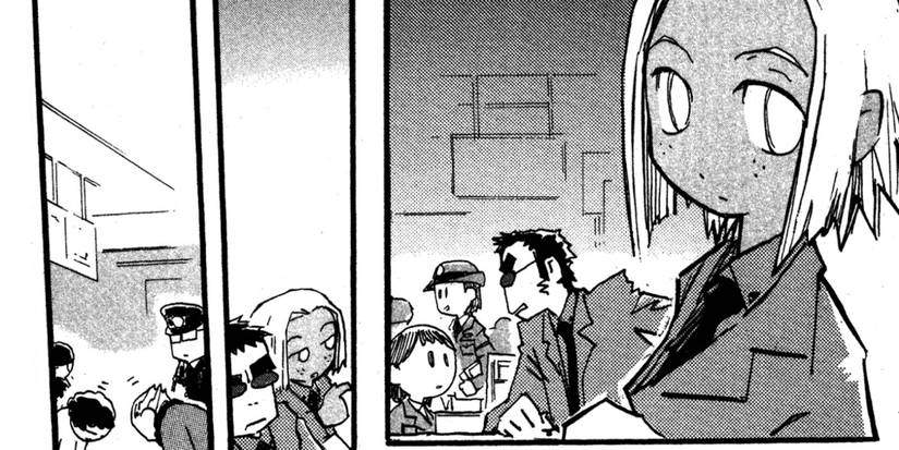 Panels from the FLCL manga featuring various characters