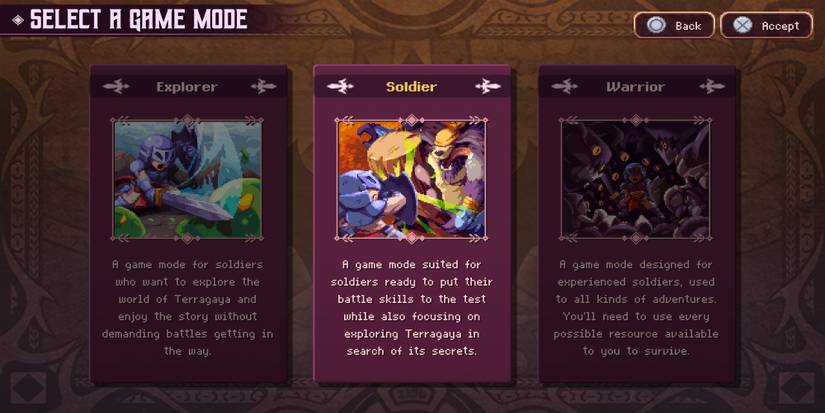 The difficulty menu in Souldiers