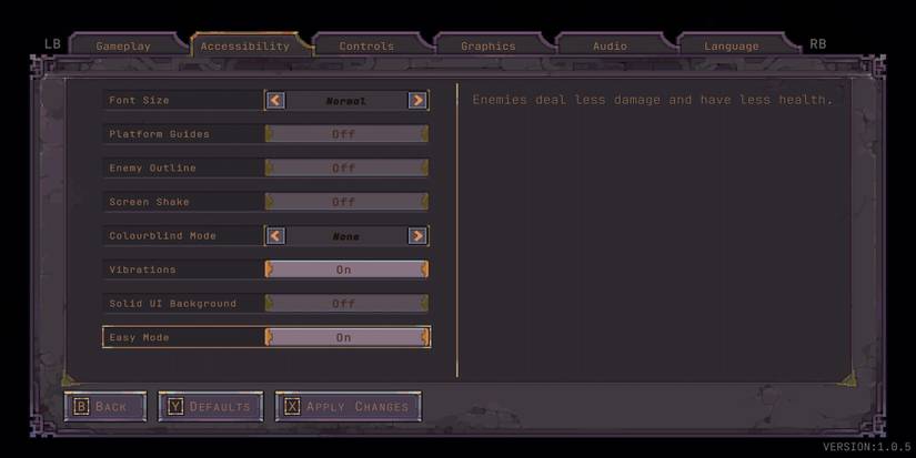 The options menu in Loot River