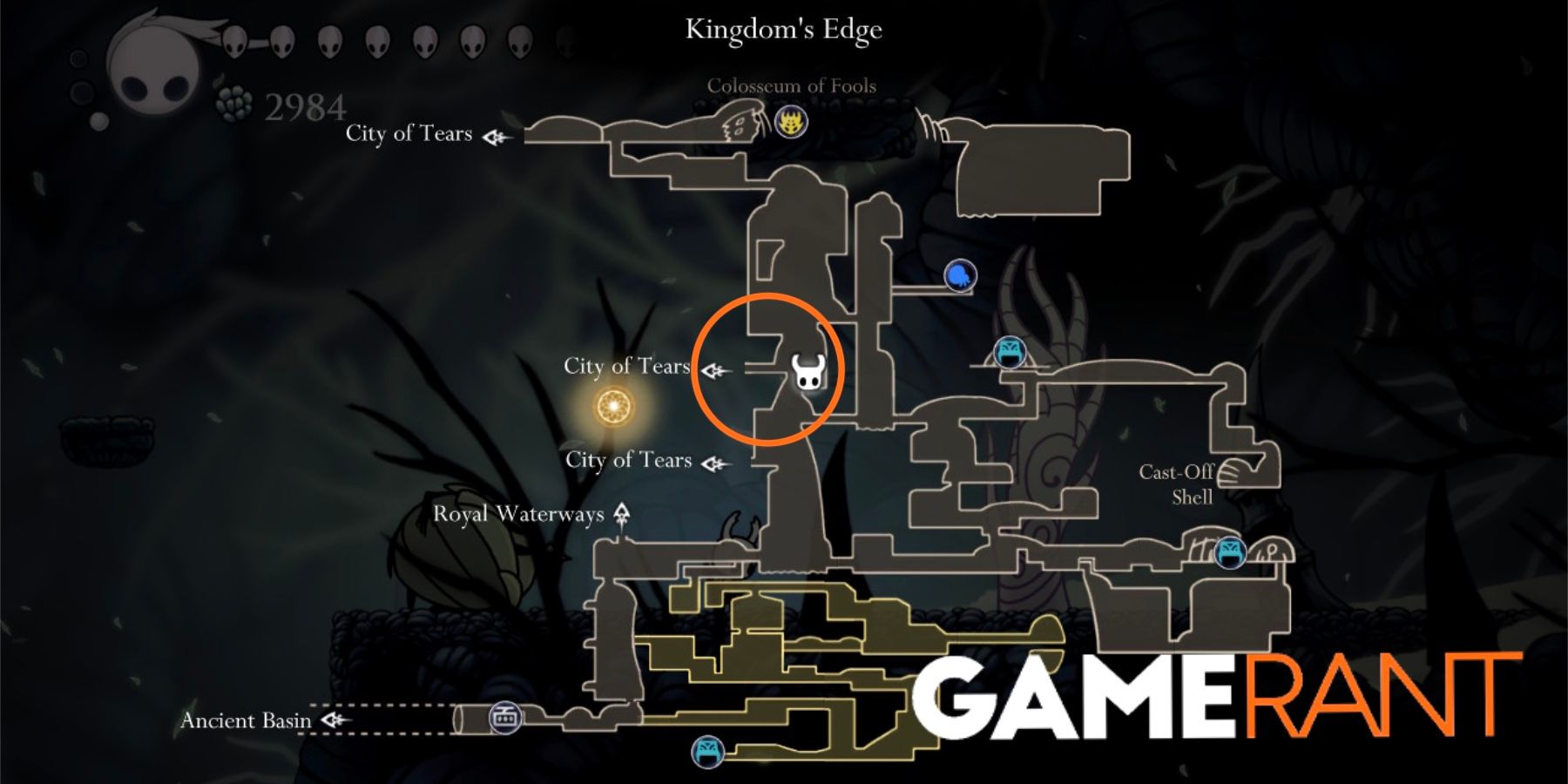 Hollow Knight Kingdom's Edge map location Whispering Root