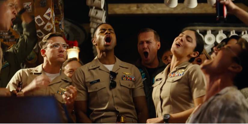 A scene featuring characters in Top Gun Maverick