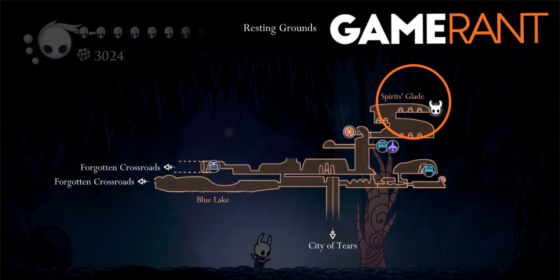 Hollow Knight Spirits' Glade map location Whispering Root