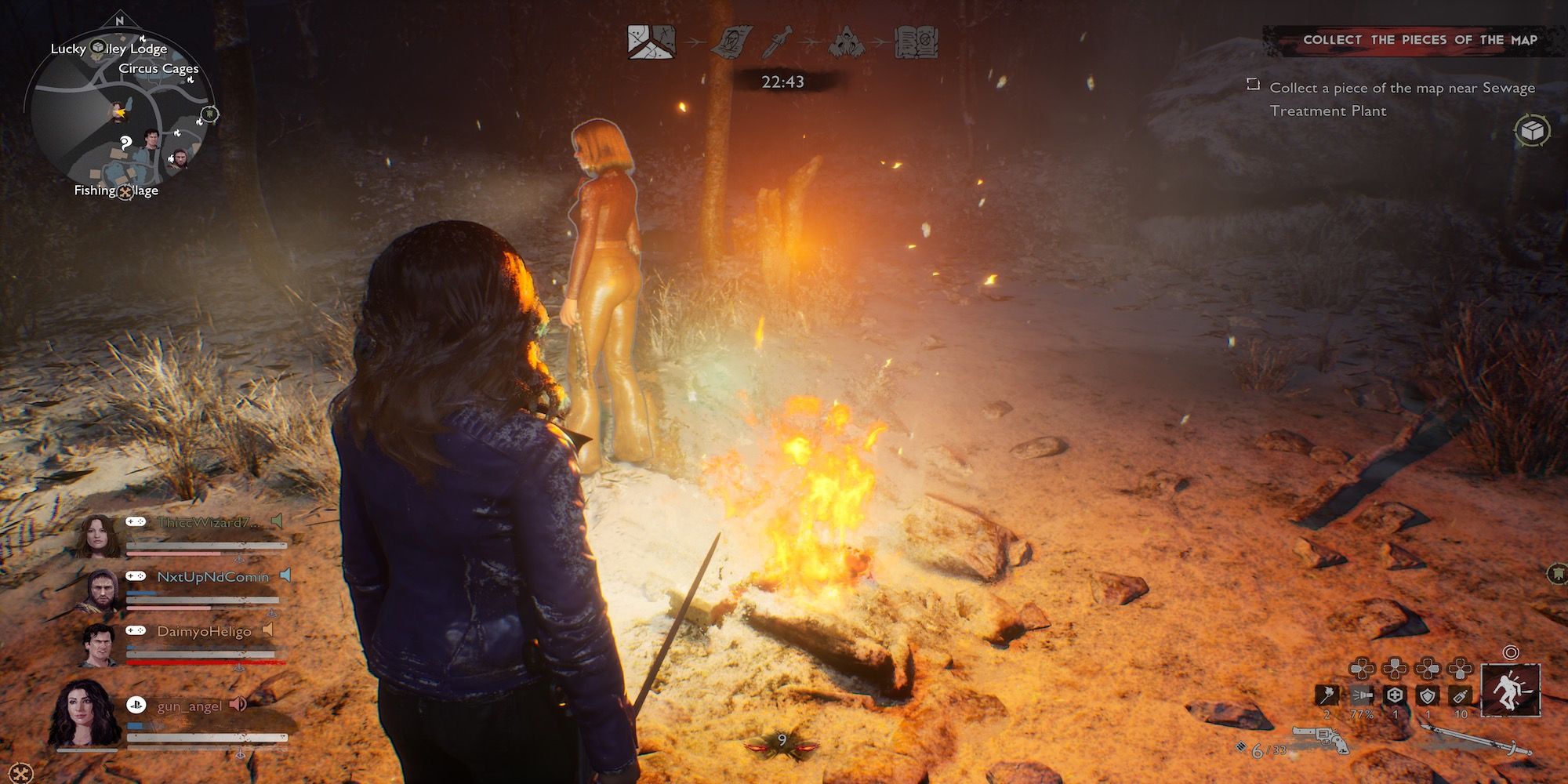 Resting at a fire in Evil Dead The Game