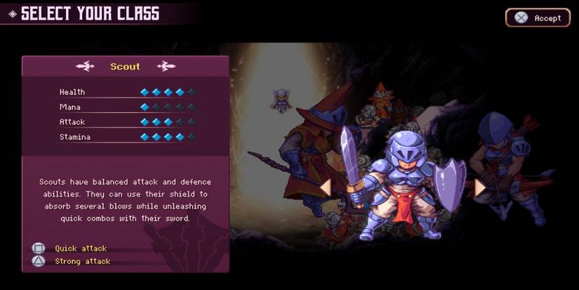 The class menu in Souldiers