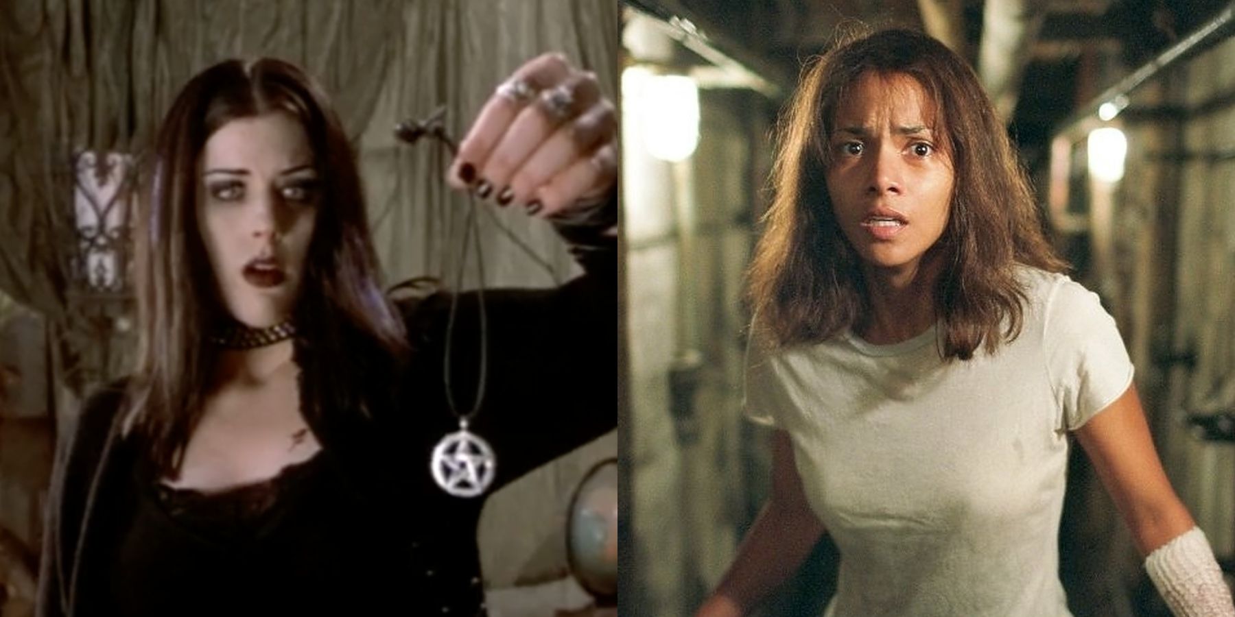 Split image of Kim Director in Book Of Shadows: Blair Witch 2 and Halle Berry in Gothika