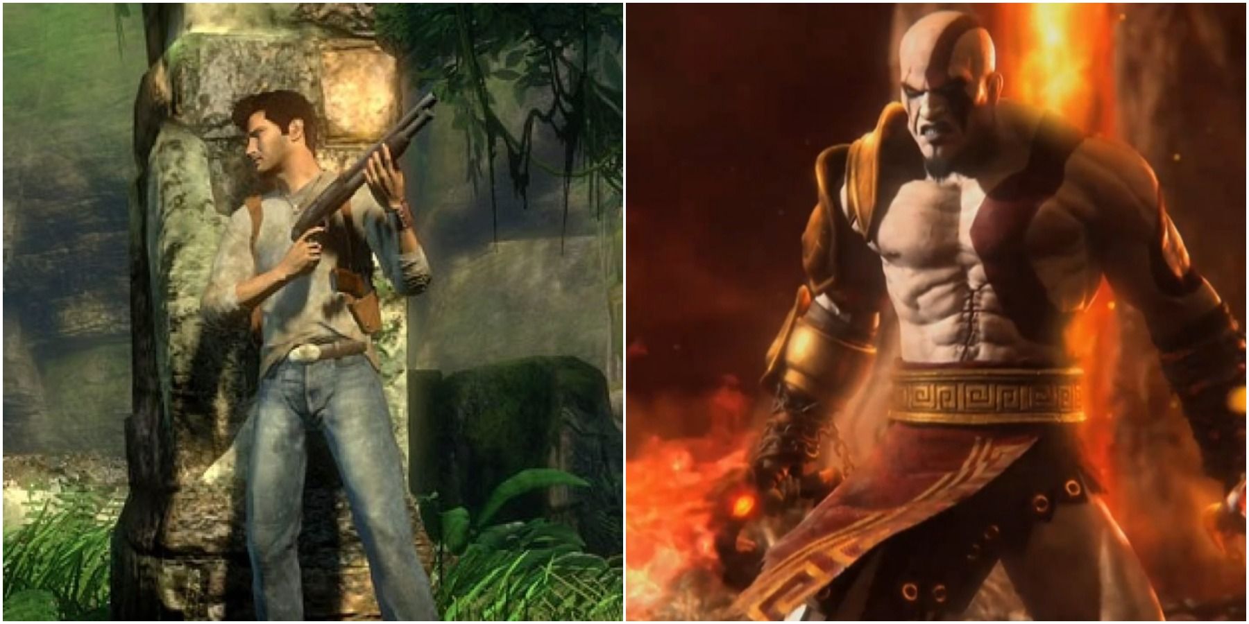 (Left) Nathan Drake from Uncharted (Right) Kratos from God of War