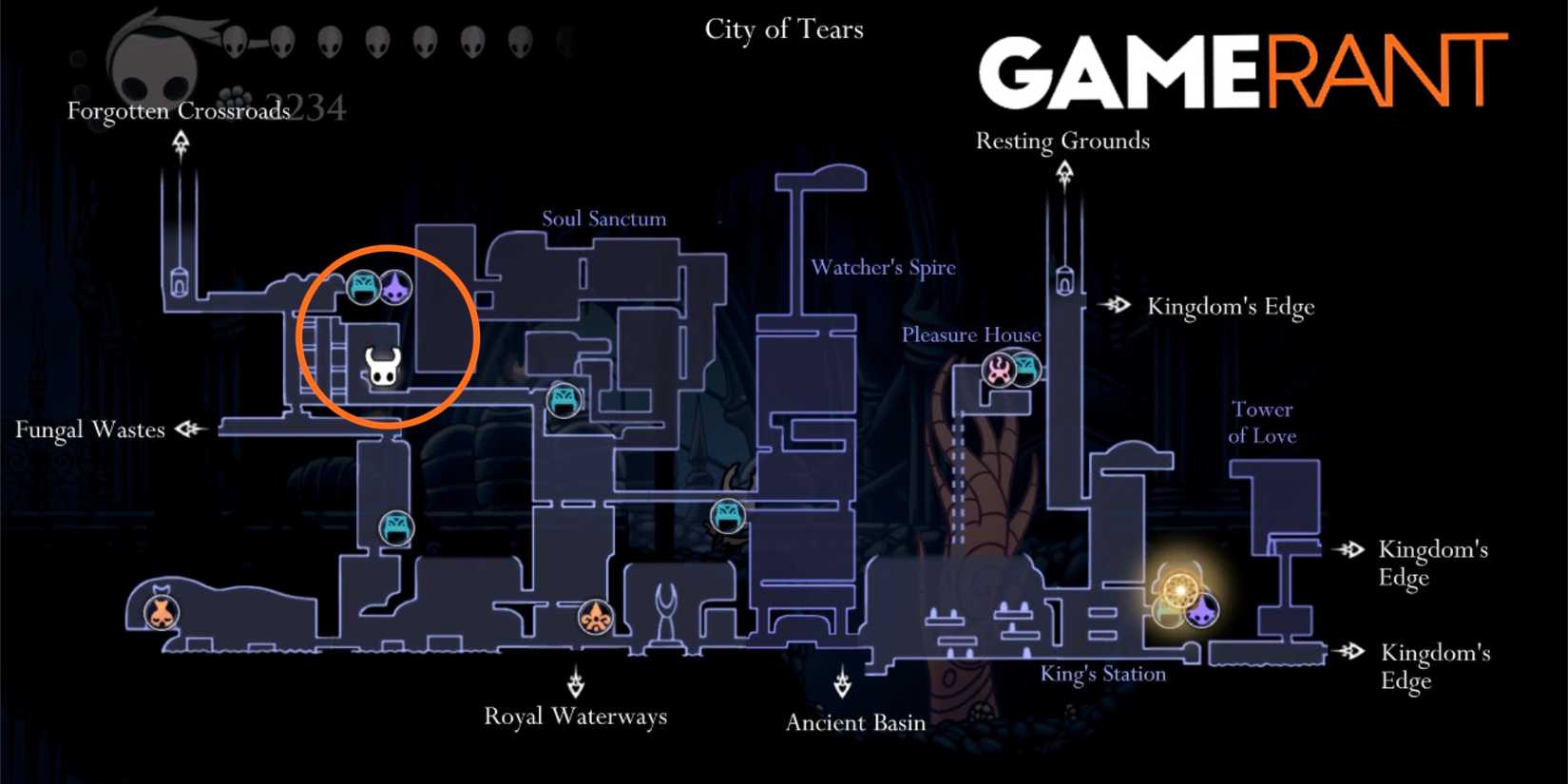 Hollow Knight City of Tears map location Whispering Root