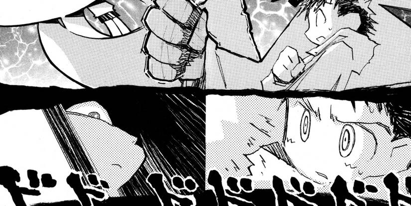 Panels from the FLCL manga featuring various characters