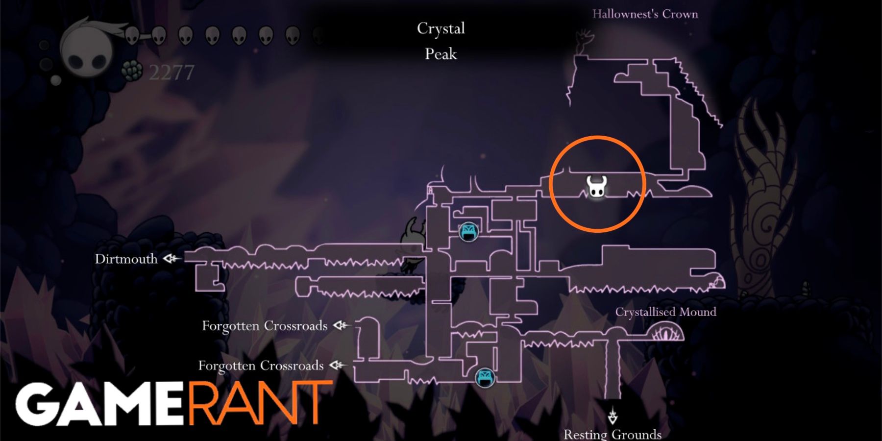 Hollow Knight Crystal Peak map location Whispering Root