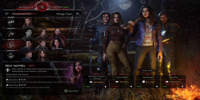 The multiplayer setup menu in Evil Dead The Game
