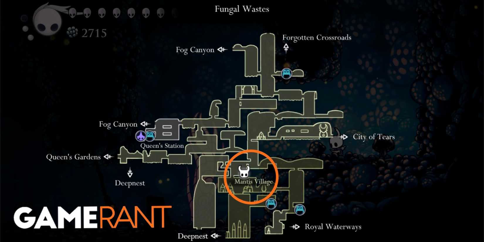 Hollow Knight Fungal Wastes 2 map location Whispering Root
