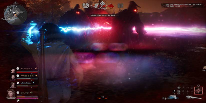 Fighting a boss in Evil Dead The Game