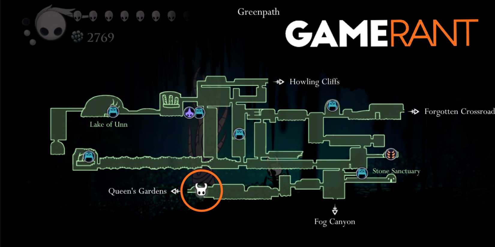Hollow Knight Greenpath map location Whispering Root