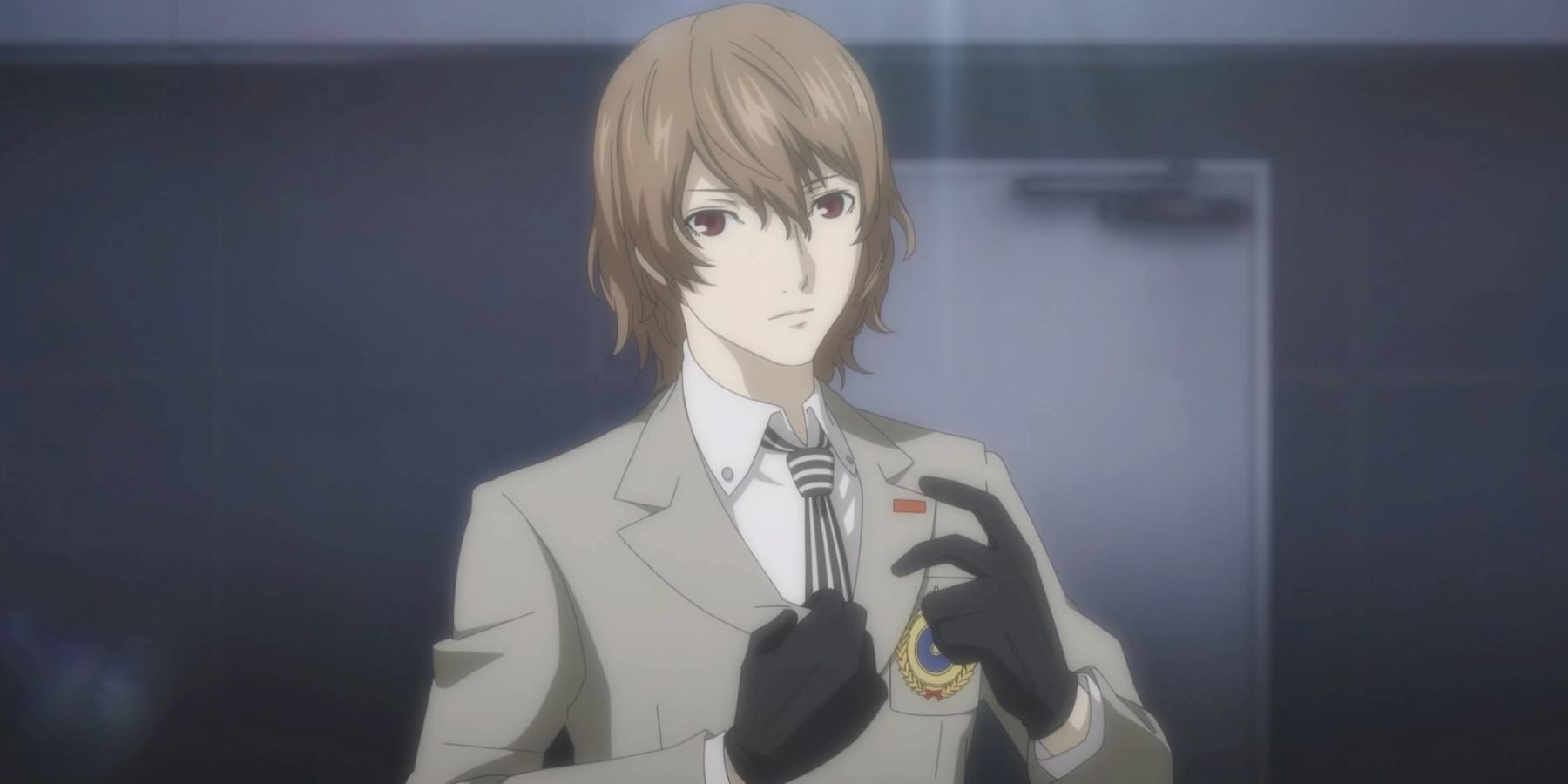 Goro Akechi reaching into his coat in the Persona 5 anime adaptation