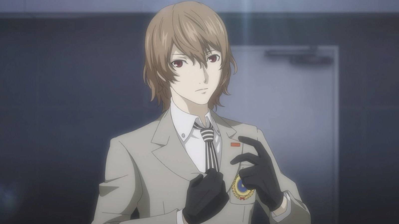 Goro Akechi reaching into his coat in the Persona 5 anime adaptation