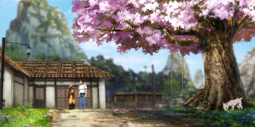 Shenmue cherry blossom tree Bailu in anime