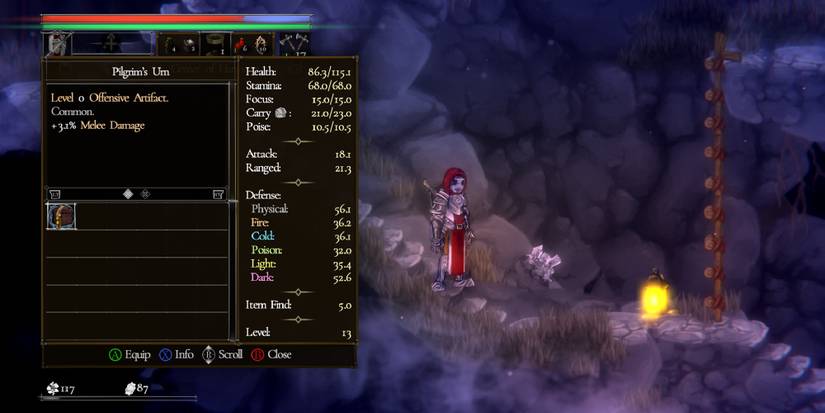 The Artifact Equip Screen In Salt And Sacrifice