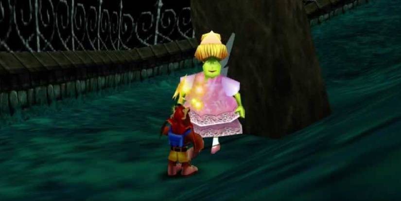 Banjo talking to Brentilda behind a tree near Mad Monster Mansion