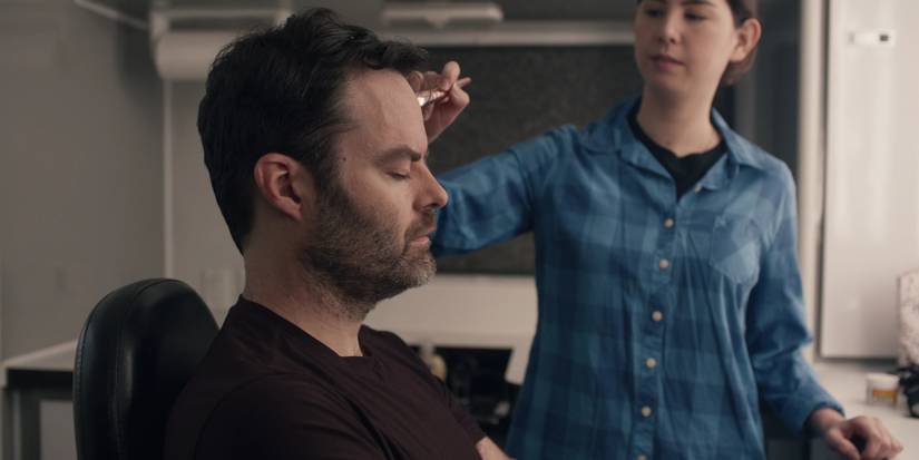 Barry has makeup applied for a TV appearance in Barry