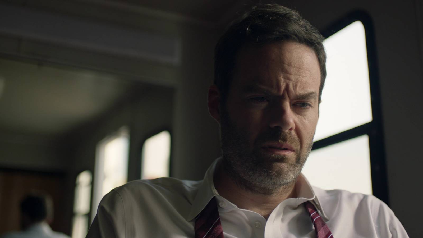 Barry looking guilty in his trailer in Barry