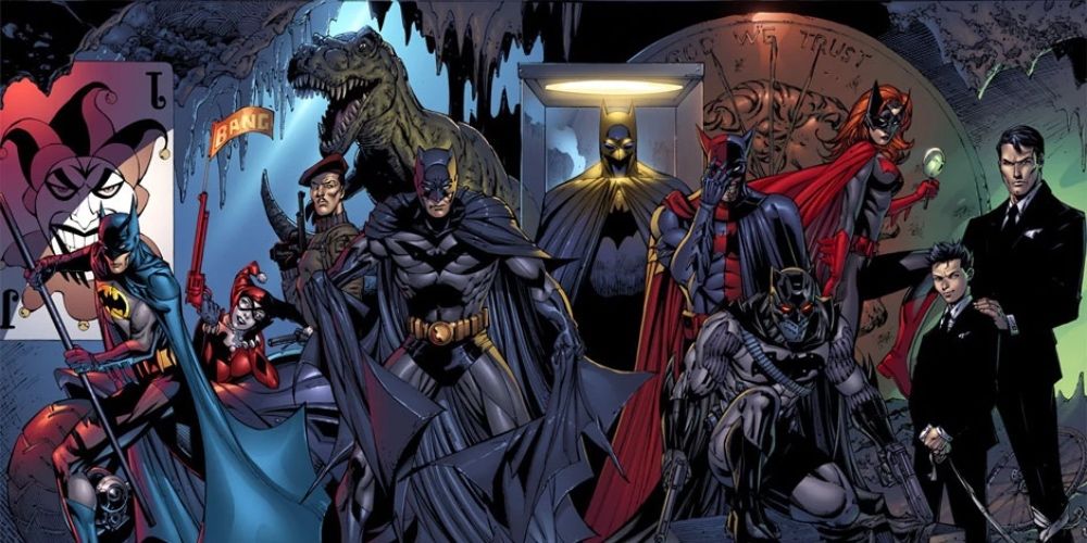 Some of the major Batman characters in a cover for Batman: Battle for the cowl