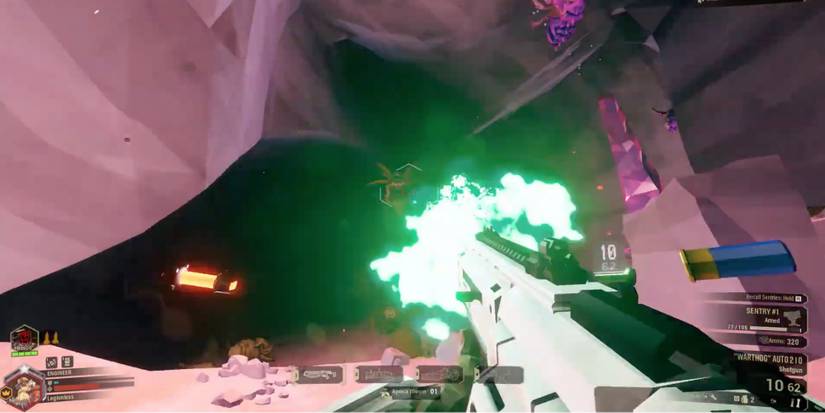 Best weapons in Deep Rock Galactic - Warthog Auto 210 - Player shoots at monsters in dark caves