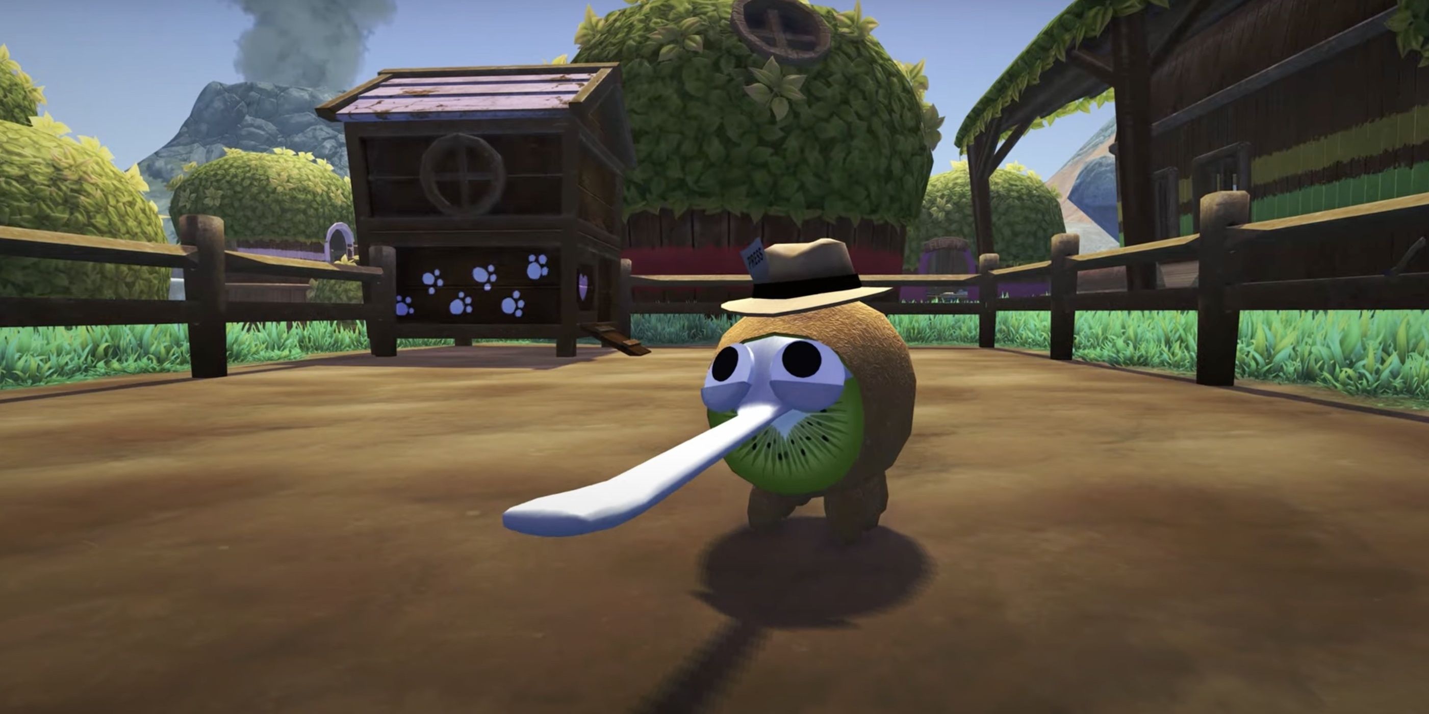 Kweeble wearing a fedora at Gramble's Barn in Bugsnax